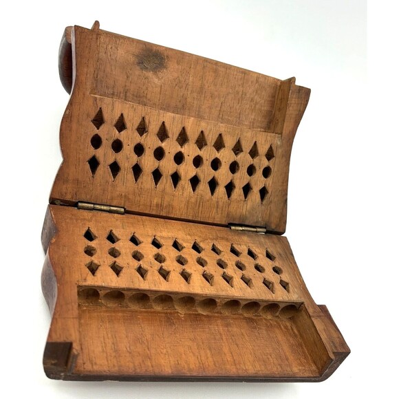 Vintage Wooden Elephant Cigarette Case Hand Carved Holder Storage Hinged - Picture 9 of 16